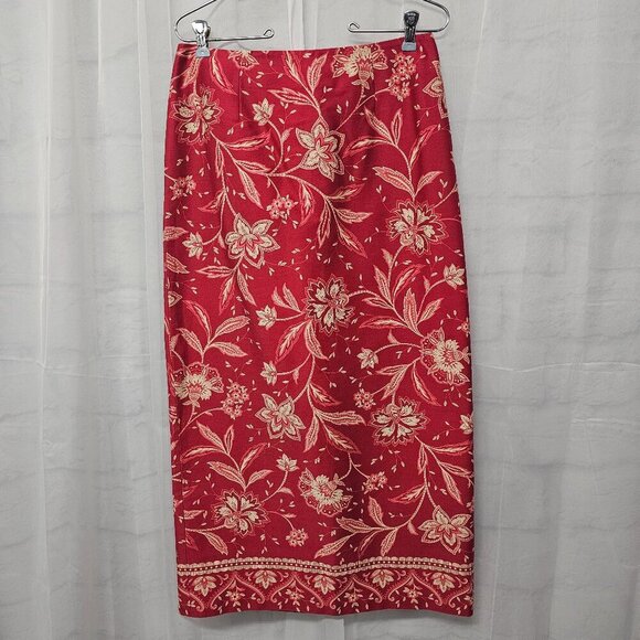 Vintage Talbots Red Pink Floral Midi Skirt Boho Retro Cottagecore 8 - Picture 12 of 12